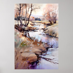 Poster Paysage de campagne peinture aquarelle