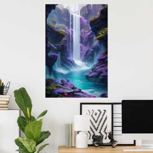 Poster Paysage de cascade violette dans un rêve (Bureau à domicile)