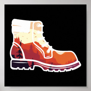 Poster Paysage de chaussure Randonnée rétro - Coucher de 