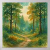Poster Paysage de chemin forestier - Style de peinture à (Devant)