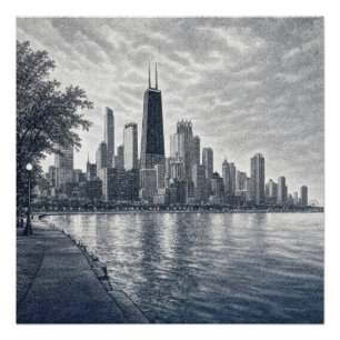Poster Paysage de Chicago dans l'art pointilliste