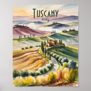 Poster Paysage de collines roulantes à l'aquarelle de la