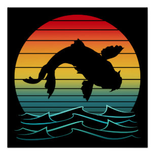 Poster Paysage de coucher de soleil avec carpes koï vinta