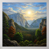 Poster Paysage de coucher de soleil dans une vallée monta (Devant)