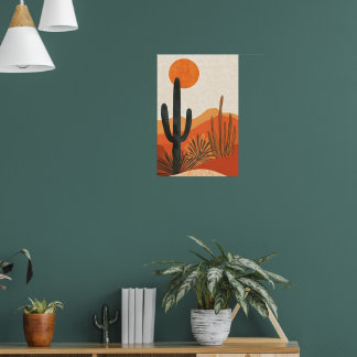 Poster Paysage de coucher de soleil de désert boho cactus
