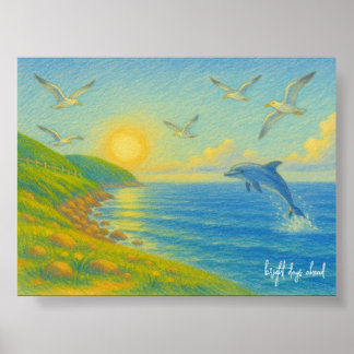 Poster Paysage de coucher de soleil océanique pastel avec