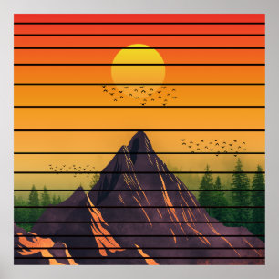 POSTER PAYSAGE DE COUCHER DE SOLEIL VINTAGE NATURE MONTAG