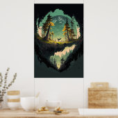 Poster Paysage De Cratère Moderne Avec Planète Arrière - (Cuisine)