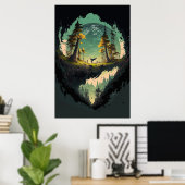 Poster Paysage De Cratère Moderne Avec Planète Arrière - (Bureau à domicile)