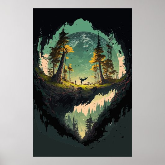 Poster Paysage De Cratère Moderne Avec Planète Arrière - (Devant)