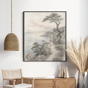 Poster Paysage de Falaise Côtière Serein Graphite Natur