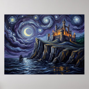 Poster Paysage de fantaisie de nuit étoilée de Florin