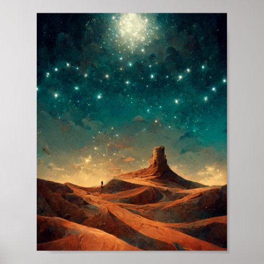Poster Paysage de fantasy nocturne du désert Sci-Fi (Devant)