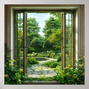 Poster Paysage de fenêtre factice