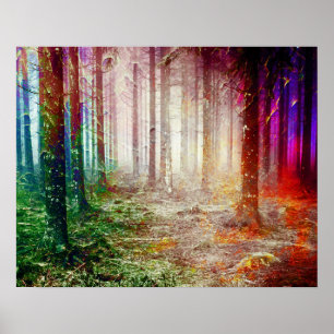 Poster Paysage de forêt luxuriante de bois peinture