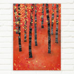 Poster Paysage de la forêt de Birch<br><div class="desc">Peinture d'un bouleau ou d'une forêt de trembles à l'automne. Bois rouge,  orange et jaune semi-abstrait.</div>