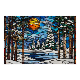 Poster Paysage de la forêt d'hiver de verre tendu