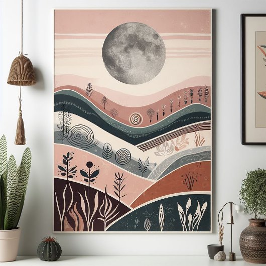Poster Paysage de la lune de Boho - Abstrait de la lune