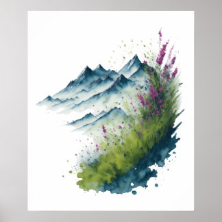Poster Paysage de la montagne de la aquarelle