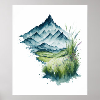 Poster Paysage de la montagne de la aquarelle