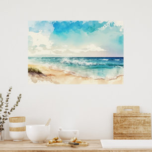 Poster Paysage de la plage Watercolor