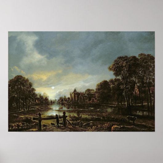 Poster Paysage de la rivière Lune avec chalets (Devant)
