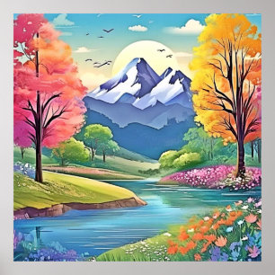 Poster Paysage de la rivière Mountain Art
