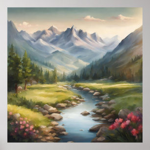 Poster Paysage de la rivière Watercolor