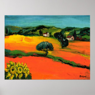 POSTER PAYSAGE DE LA TOSCANE AVEC DES TOURNESOLS