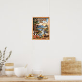 Poster Paysage de l'Oregon avec ciel, monuments, faune et (Cuisine)