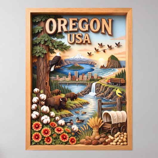 Poster Paysage de l'Oregon avec ciel, monuments, faune et (Devant)