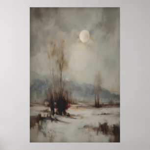 Poster Paysage de lune enneigée Imprimé d'art mural d'hiv