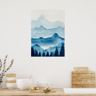 Poster Paysage de montagne aquarelle