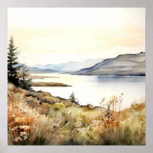 Poster Paysage de montagne aquarelle peinture art Imprime