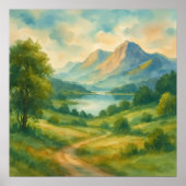 Poster Paysage de montagne - Aquarelle Peinture Style Art (Devant)