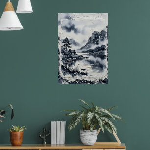 Poster Paysage de Montagne au Lavis d'Encre Japonaise Sum