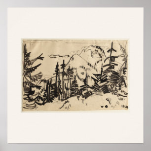 Poster Paysage de montagne avec sapins - Kirchner Art