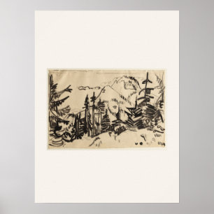 Poster Paysage de montagne avec sapins - Kirchner Art