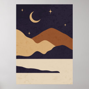 Poster Paysage de montagne de jour et de nuit
