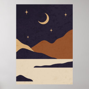 Poster Paysage de montagne de jour et de nuit