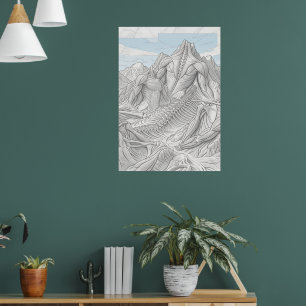 Poster Paysage de montagne de squelette de dragon Fantais