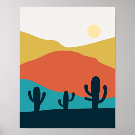 Poster Paysage de montagne du désert avec Cactus (Devant)