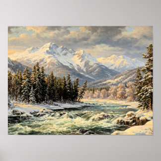 Poster Paysage de montagne enneigée