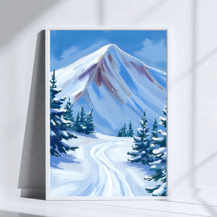 Poster Paysage de montagne hivernale aquarelle neige natu