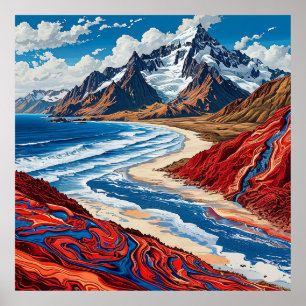 Poster Paysage de montagne majestueux aux couleurs vives