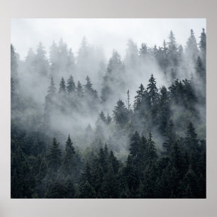 Poster Paysage de montagne Misty Style Vintage