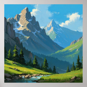 Poster Paysage de montagne paisible Peinture nature