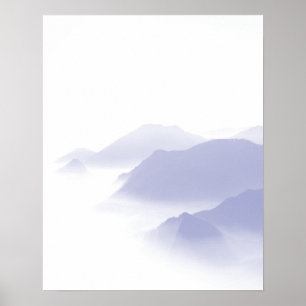 Poster Paysage de montagnes abstraites Art Pervenche Blan