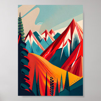 Poster paysage de montagnes rétro