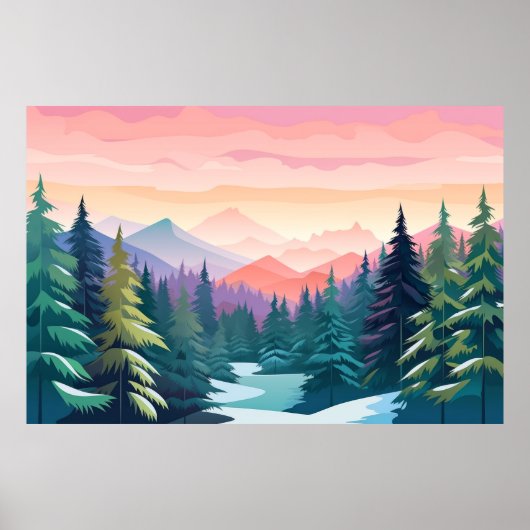 Poster Paysage de Mountain Valley Sunset Nature (Devant)